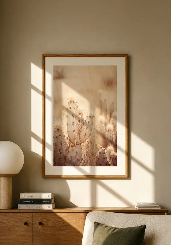 Quadro Cacto em Tons Sépia I com Borda