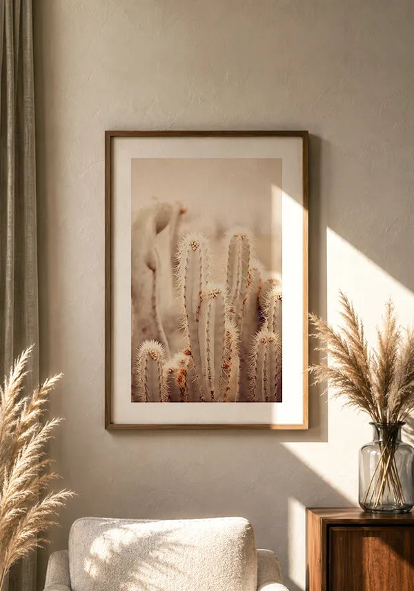Quadro Cacto em Tons Sépia II com Borda
