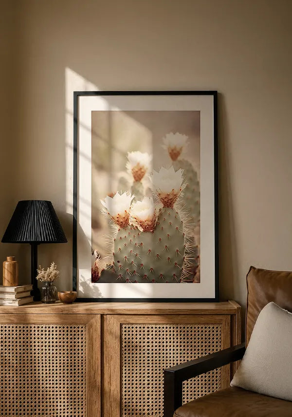 Quadro Cacto com Flor Vintage com Borda