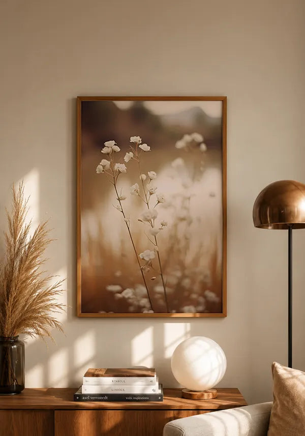 Quadro Flores Brancas Tons Sépia I