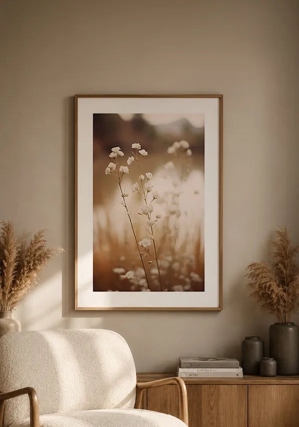 Quadro Flores Brancas Tons Sépia I com Borda