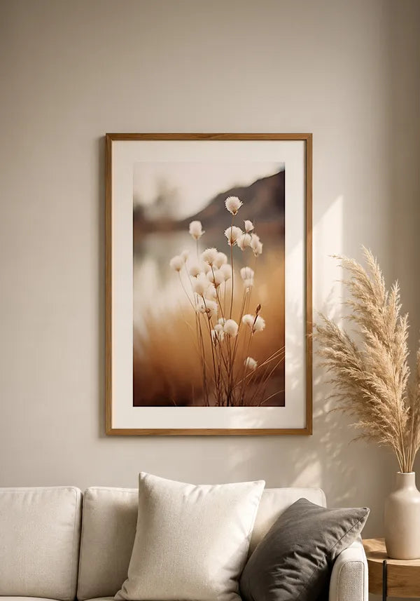 Quadro Flores Brancas Tons Sépia II com Borda