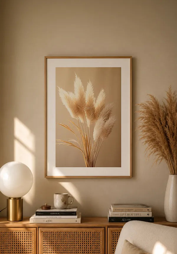Quadro Flor Plumas Secas com Borda