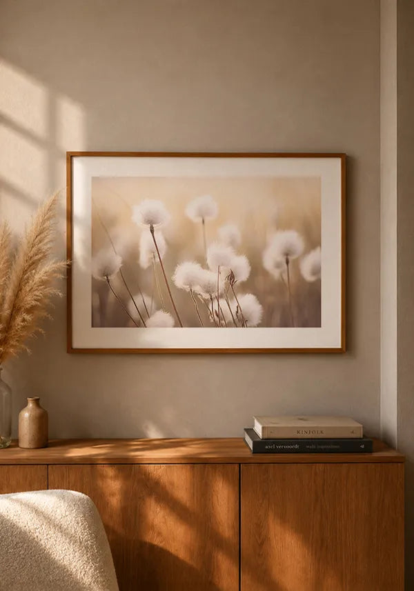 Quadro Campo de Flores de Algodão Horizontal com Borda