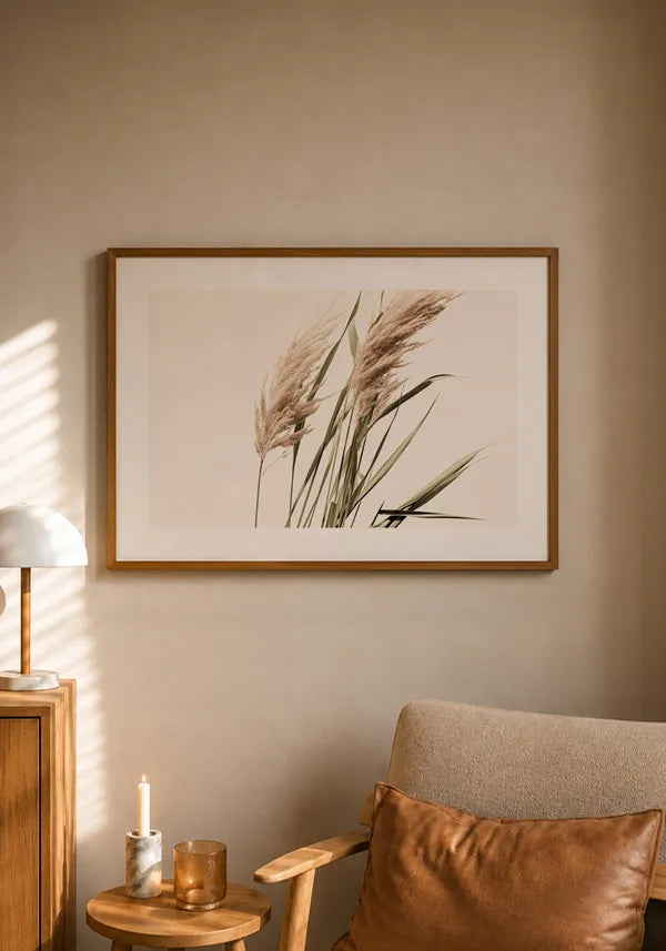 Quadro Flores de Junco Seco Horizontal com Borda