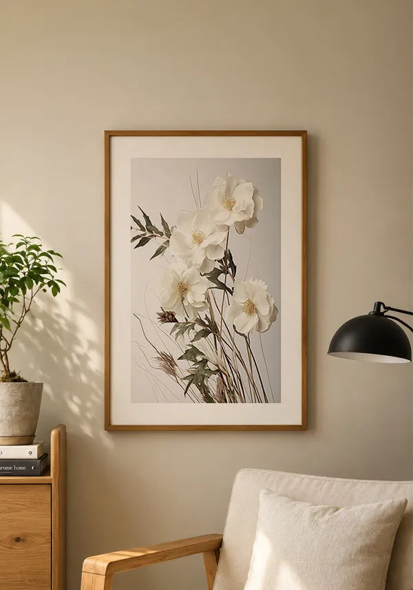 Quadro Buquê de Flores Brancas Vintage I com Borda