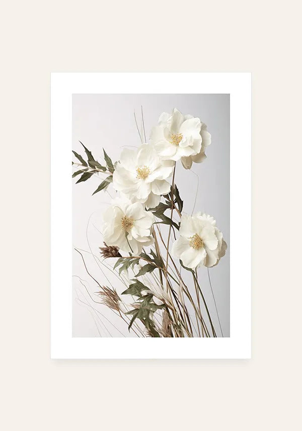 Quadro Buquê de Flores Brancas Vintage I com Borda