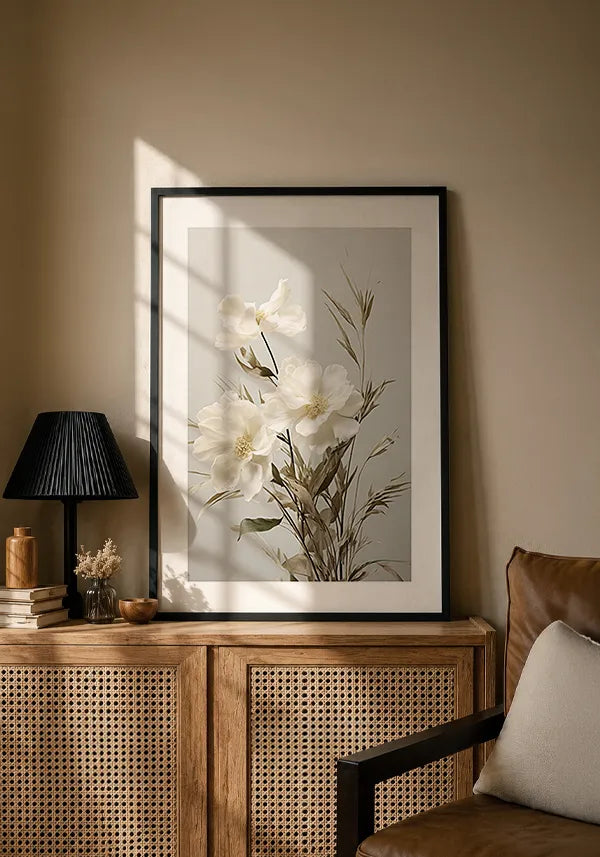 Quadro Buquê de Flores Brancas Vintage II com Borda