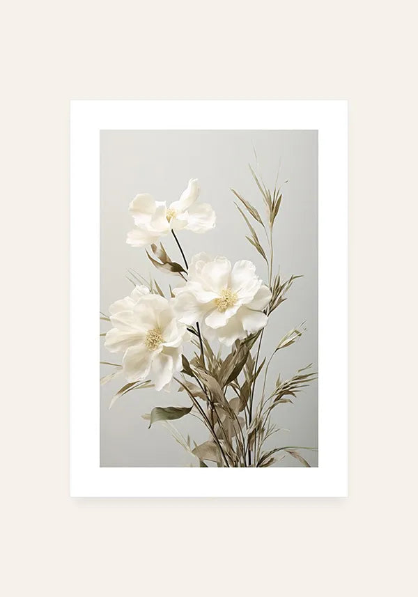 Quadro Buquê de Flores Brancas Vintage II com Borda