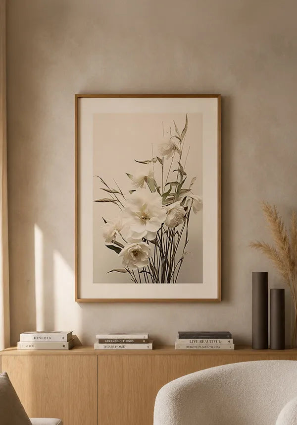 Quadro Buquê de Flores Brancas Vintage III com Borda