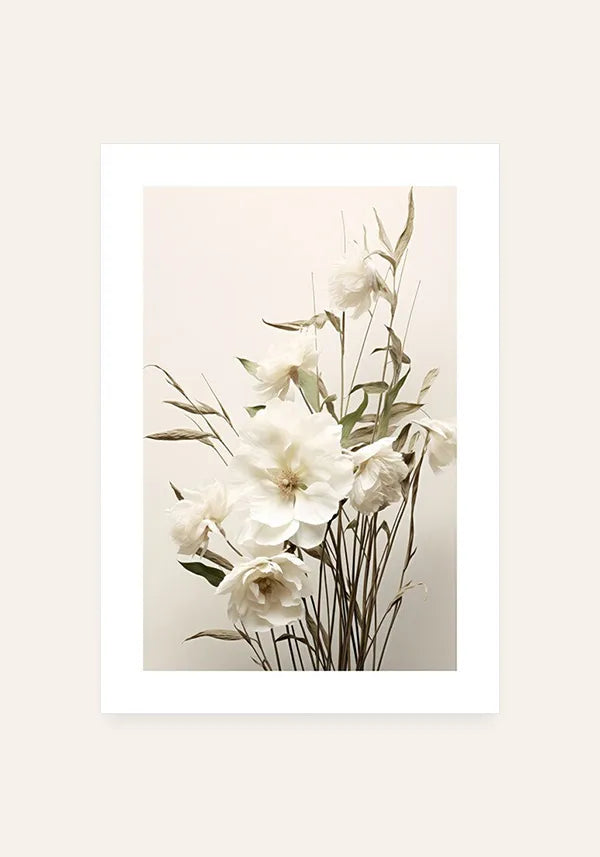 Quadro Buquê de Flores Brancas Vintage III com Borda