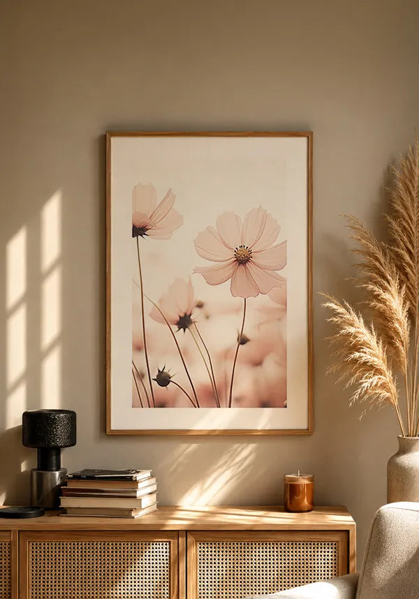 Quadro Flores no Campo Tons de Rosa I com borda
