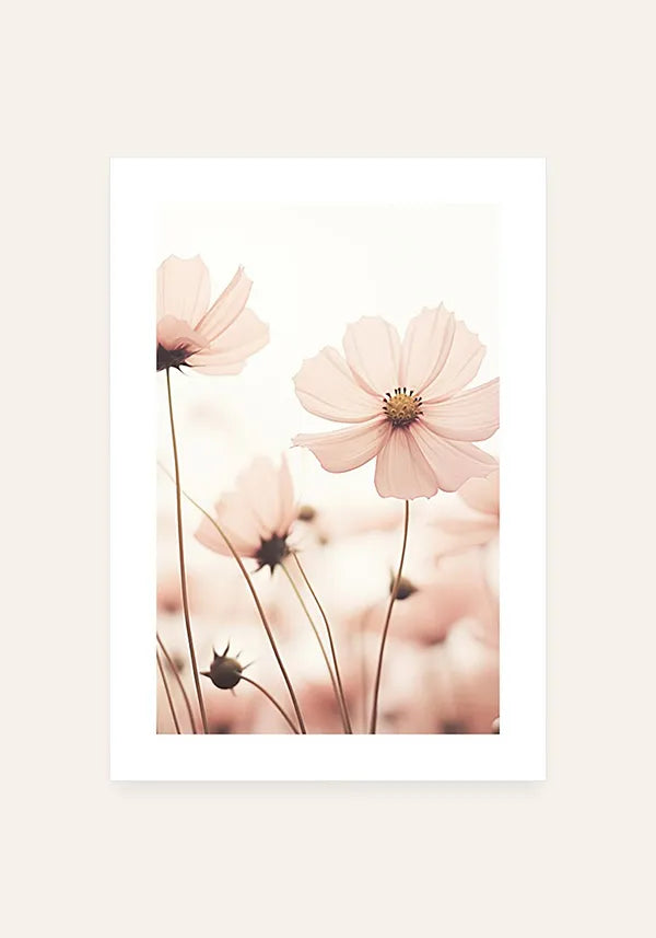 Quadro Flores no Campo Tons de Rosa I com borda