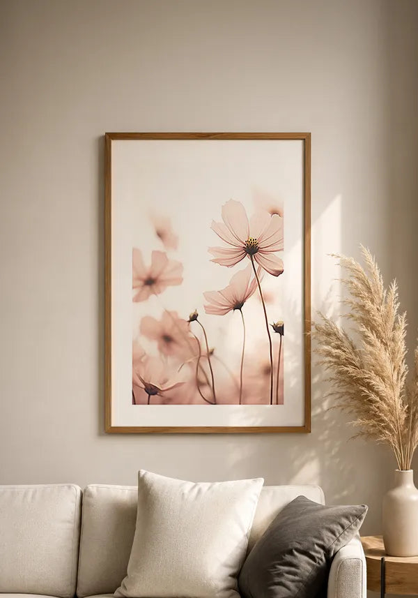 Quadro Flores no Campo Tons de Rosa II com borda