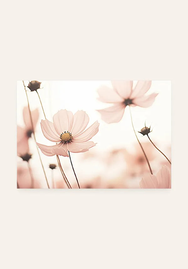 Quadro Flores no Campo Tons de Rosa Horizontal