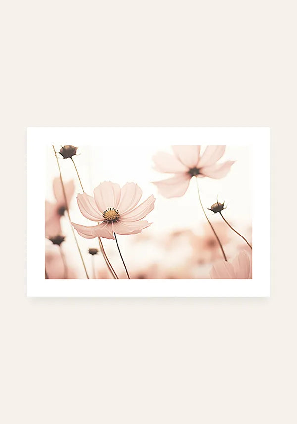 Quadro Flores no Campo Tons de Rosa Horizontal com Borda