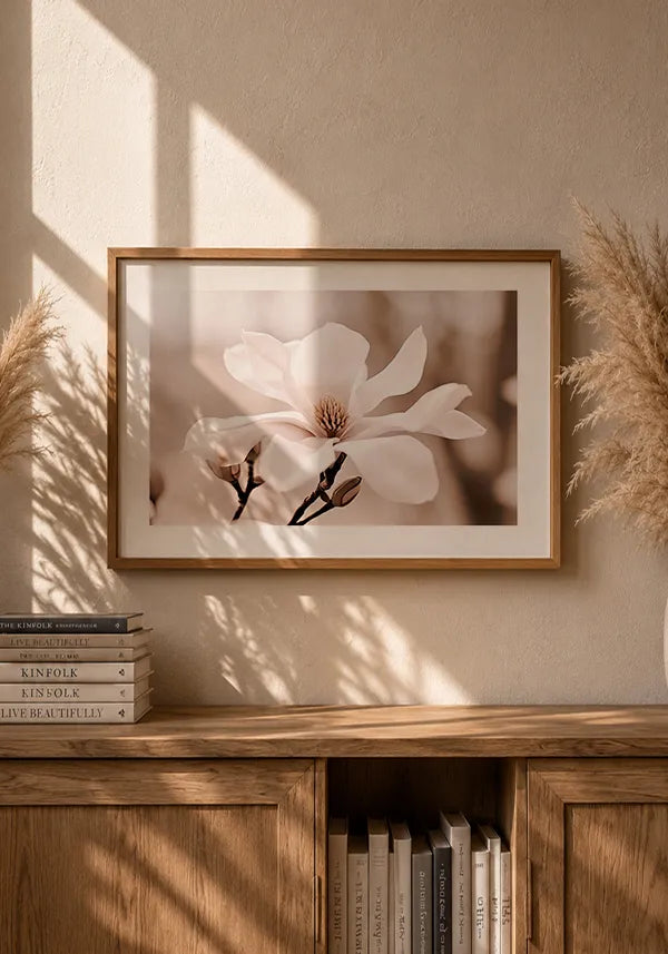 Quadro Flor Branca Close-up Horizontal II com Borda