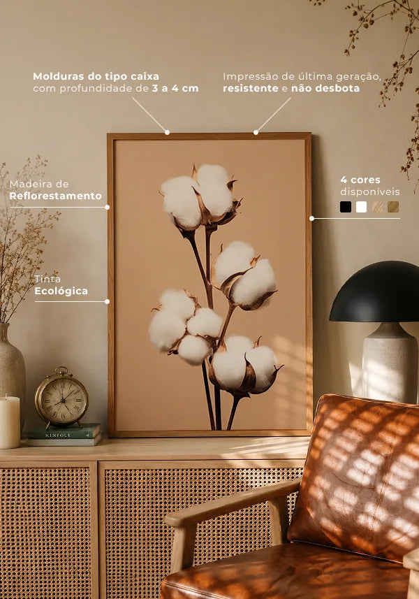 Quadro Buquê Flor de Algodão Envelhecida I no ambiente