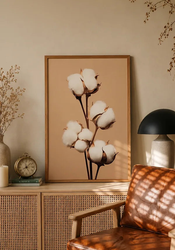 Quadro Buquê Flor de Algodão Envelhecida I no ambiente