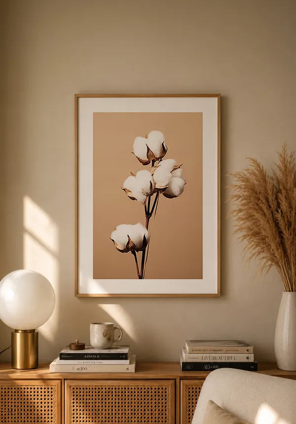 Quadro Buquê Flor de Algodão Envelhecida III com Borda