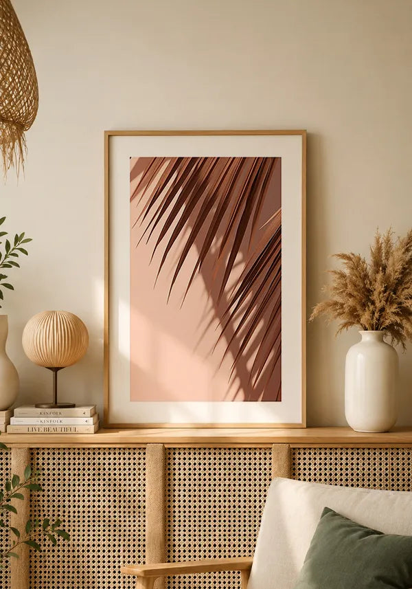 Quadro Folha de Palmeira Fundo Rosa I com Borda