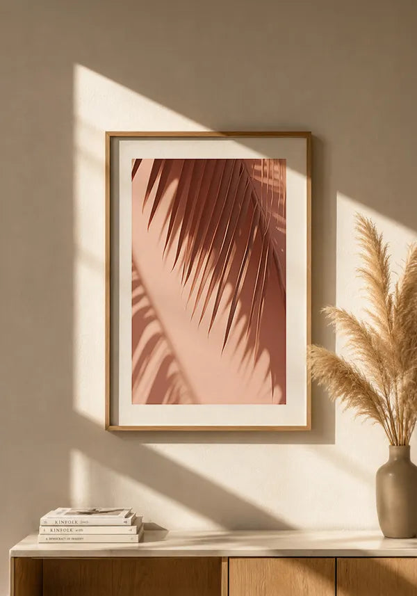 Quadro Folha de Palmeira Fundo Rosa II com Borda