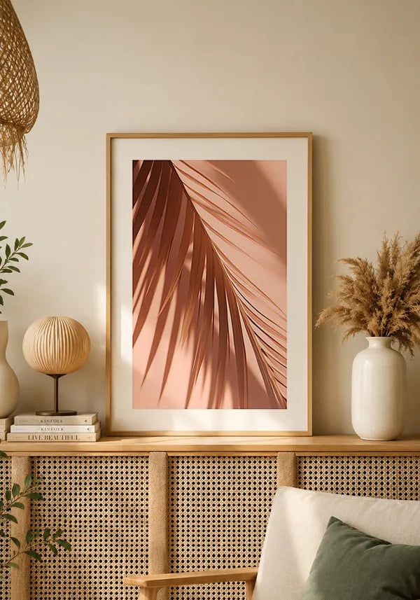 Quadro Folha de Palmeira Fundo Rosa III com Borda