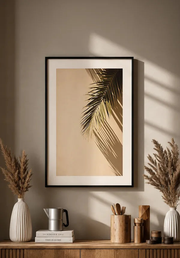 Quadro Folha de Palmeira Fundo Bege com Borda