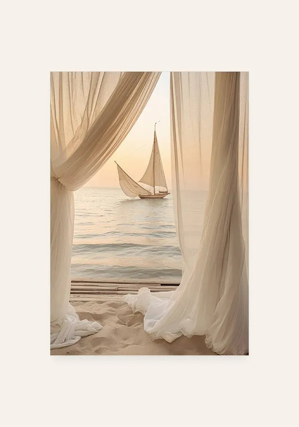 Quadro Barco a Vela ao Entardecer