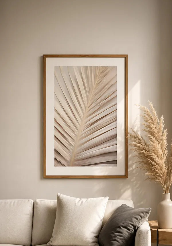 Quadro Folha de Palmeira Off White I com Borda