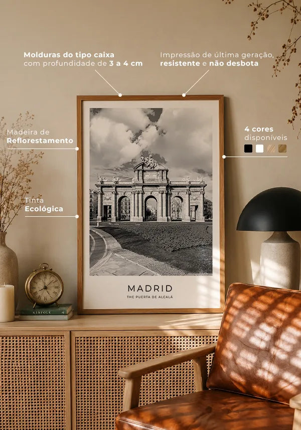 Quadro Madri Puerta de Alcalá em Preto e Branco no ambiente