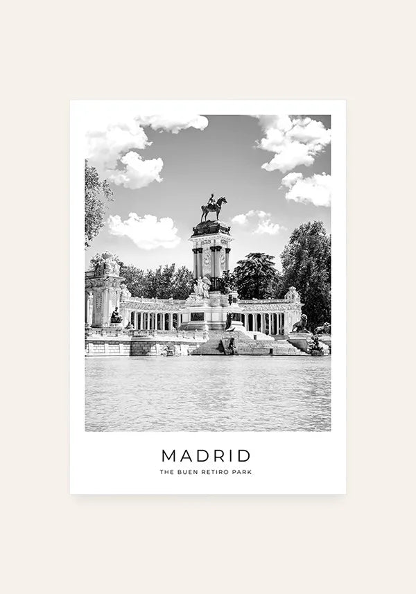 Quadro Madri Parque do Retiro em Preto e Branco