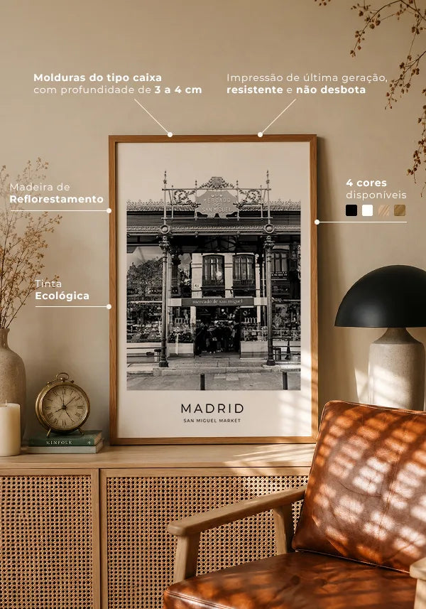 Quadro Madri Mercado de San Miguel em Preto e Branco no ambiente