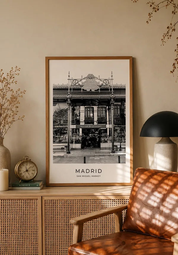 Quadro Madri Mercado de San Miguel em Preto e Branco no ambiente