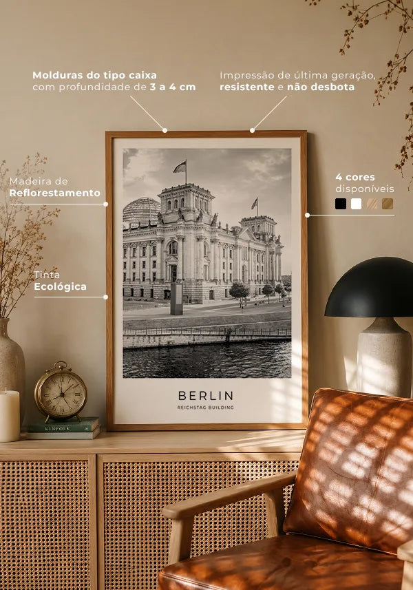 Quadro Berlim Palácio do Reichstag em Preto e Branco no ambiente