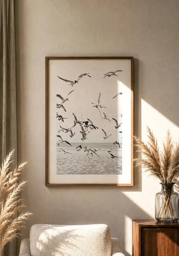 Quadro Gaivotas na Praia com Borda