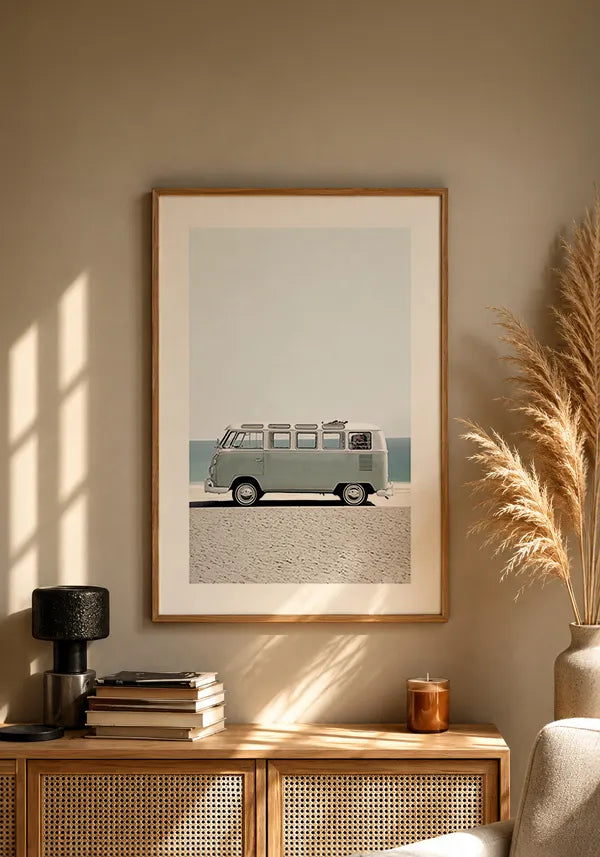 Quadro Decorativo Kombi na Praia com Borda