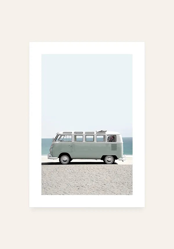 Quadro Decorativo Kombi na Praia com Borda