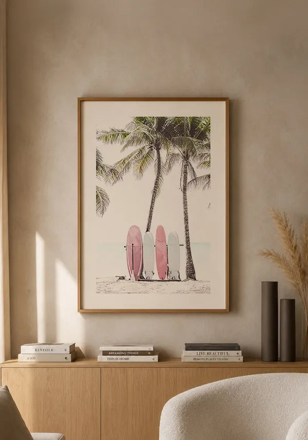 Quadro Pranchas de Surf na Praia com Borda