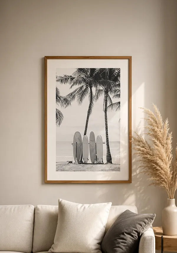 Quadro Pranchas de Surf Preto e Branco com Borda