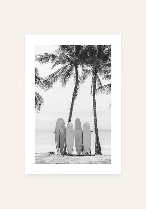 Quadro Pranchas de Surf Preto e Branco com Borda