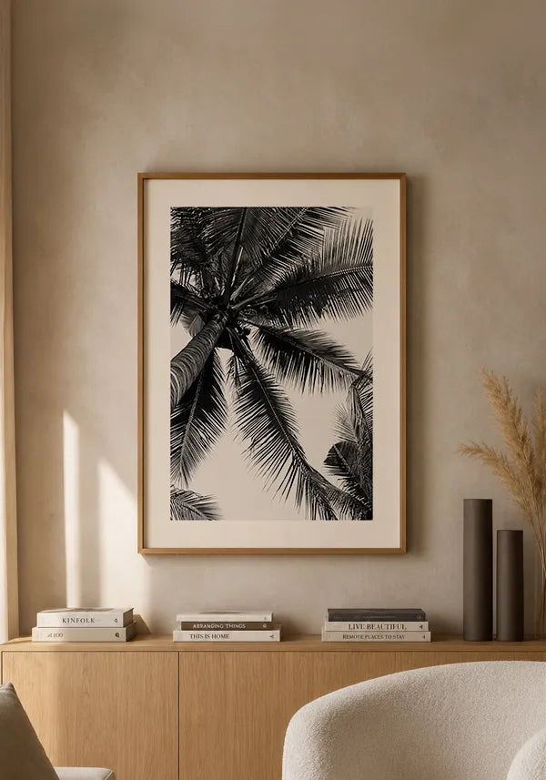 Quadro Decorativo Coqueiro Preto e Branco com Borda