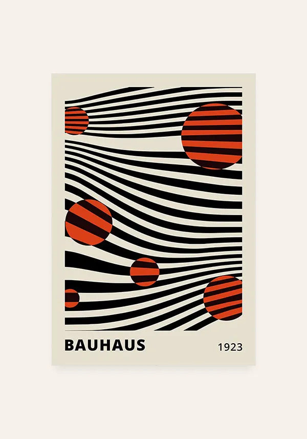 Quadro Bauhaus Linhas Abstratas e Bolas Vermelhas