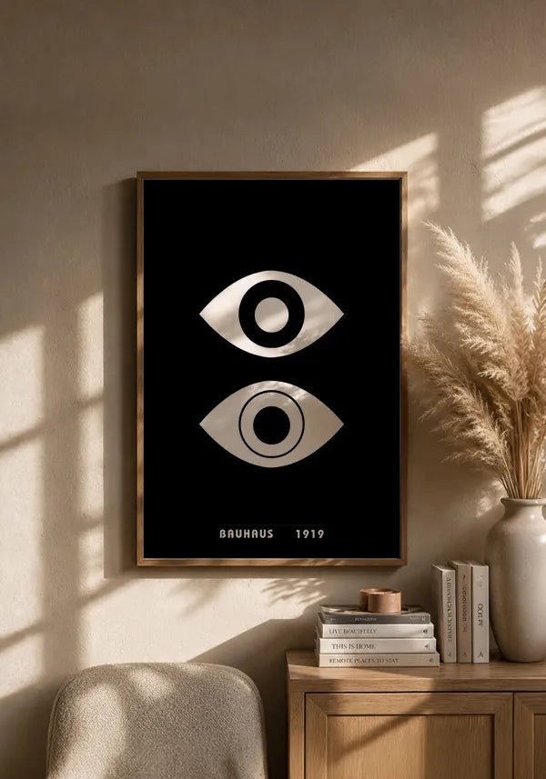 Quadro Bauhaus Olhos Fundo Preto