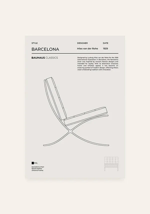 Quadro Bauhaus Cadeira Barcelona Ilustração Minimalista