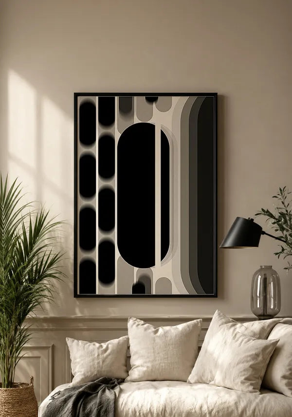 Quadro Abstrato Formas em Preto e Branco Retro I