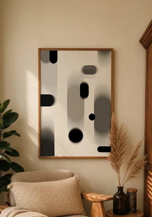 Quadro Abstrato Formas em Preto e Branco Retro II