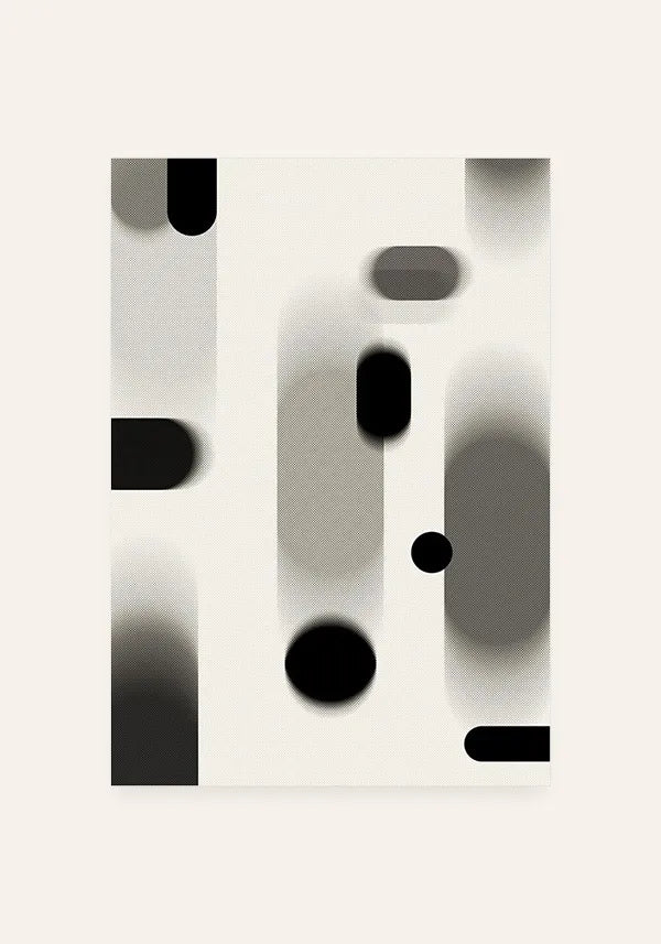 Quadro Abstrato Formas em Preto e Branco Retro II