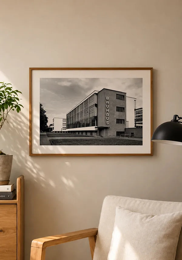 Quadro Bauhaus Escola Modernista Preto e Branco Horizontal com Borda