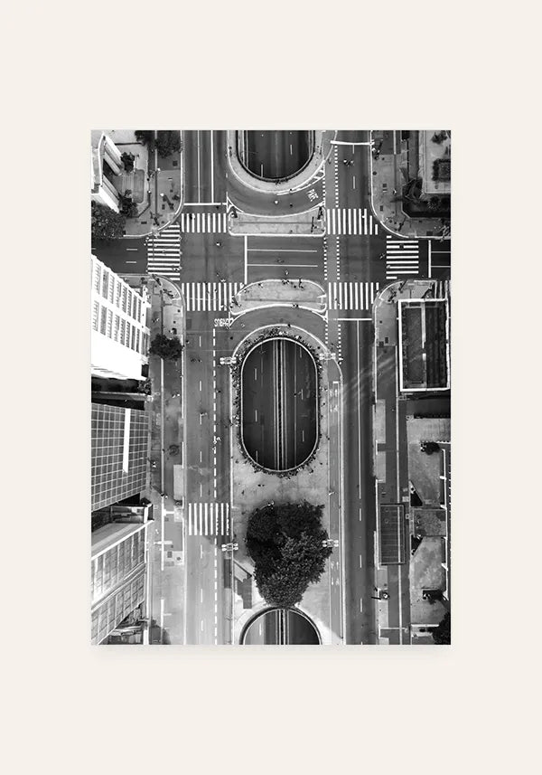 Quadro Avenida Paulista Vista Aérea em Preto e Branco